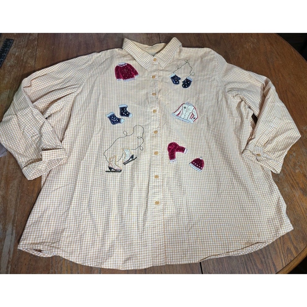 Bobbie Brooks Vintage 90s Christmas‎ Plaid Button Up Shirt Gold Womens 26W/28W